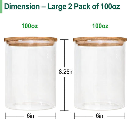 2 Pack of 100Oz Glass Food Storage Containers, Flour Containers with Airtight Lids, Large Glass Storage Containers with Wood Lids, Rectangular, Rustic Modern