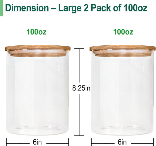 2 Pack of 100Oz Glass Food Storage Containers, Flour Containers with Airtight Lids, Large Glass Storage Containers with Wood Lids, Rectangular, Rustic Modern