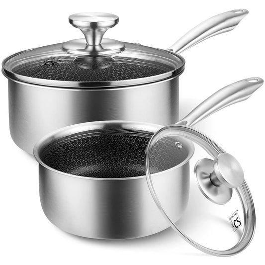 Hybrid Nonstick Stainless Steel Saucepan Set, 1QT & 2QT Triply Stainless Steel Saucepan Set