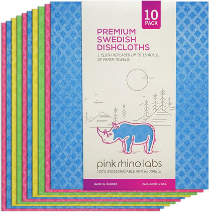 Swedish Dishcloths – Eco-Friendly Reusable Kitchen Towels – 10 Pack Cleaning Cloths for Dishes, Counters & Surfaces – Super Absorbent, Compostable, Zero-Waste Alternative
