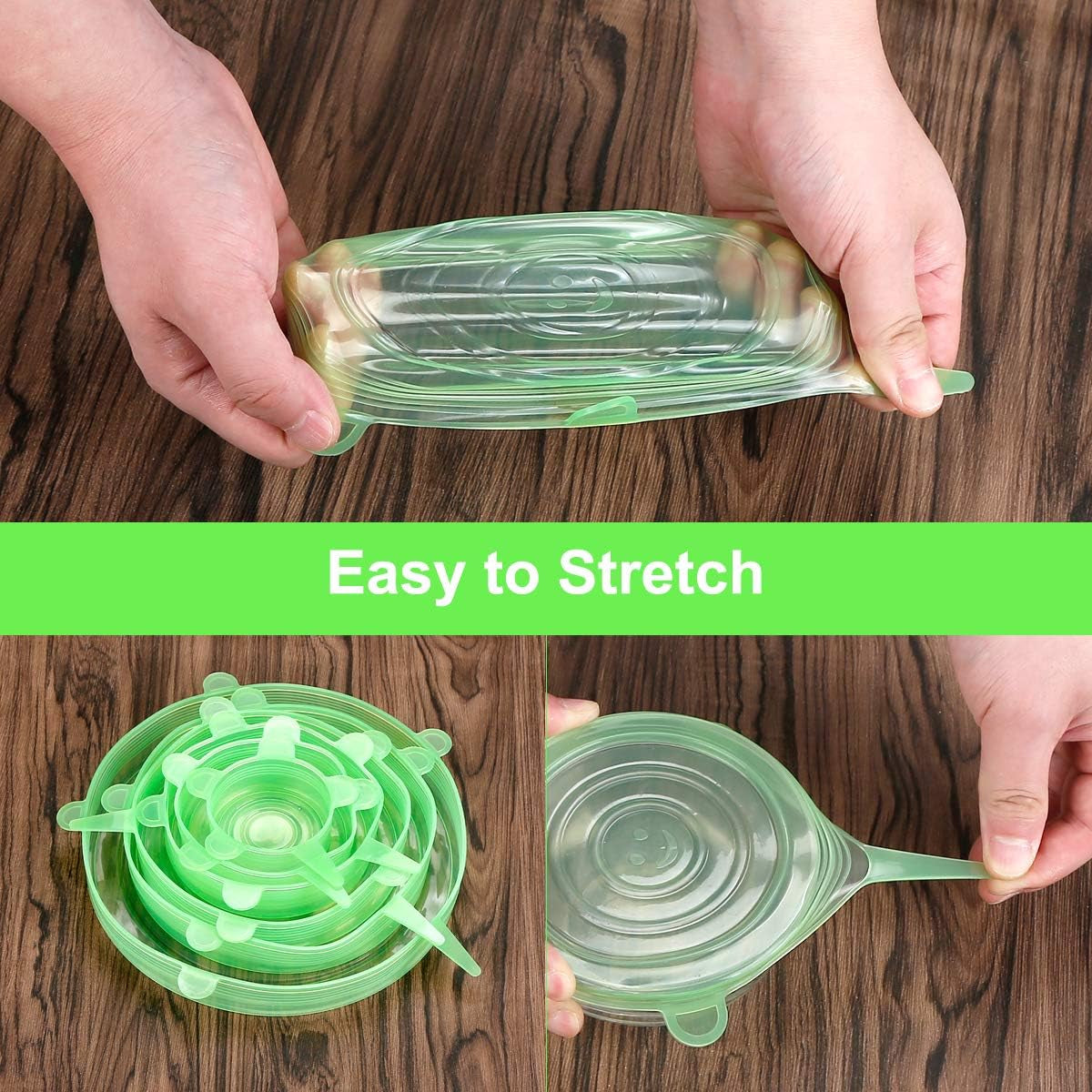 Silicone Stretch Lids for Food Storage in Fridge, 12 Pack Silicone Lids, Reusable Food Grade Silicone Bowl Covers for Cups, Bowls and Dish, 6 Sizes round and Rectangle Shape