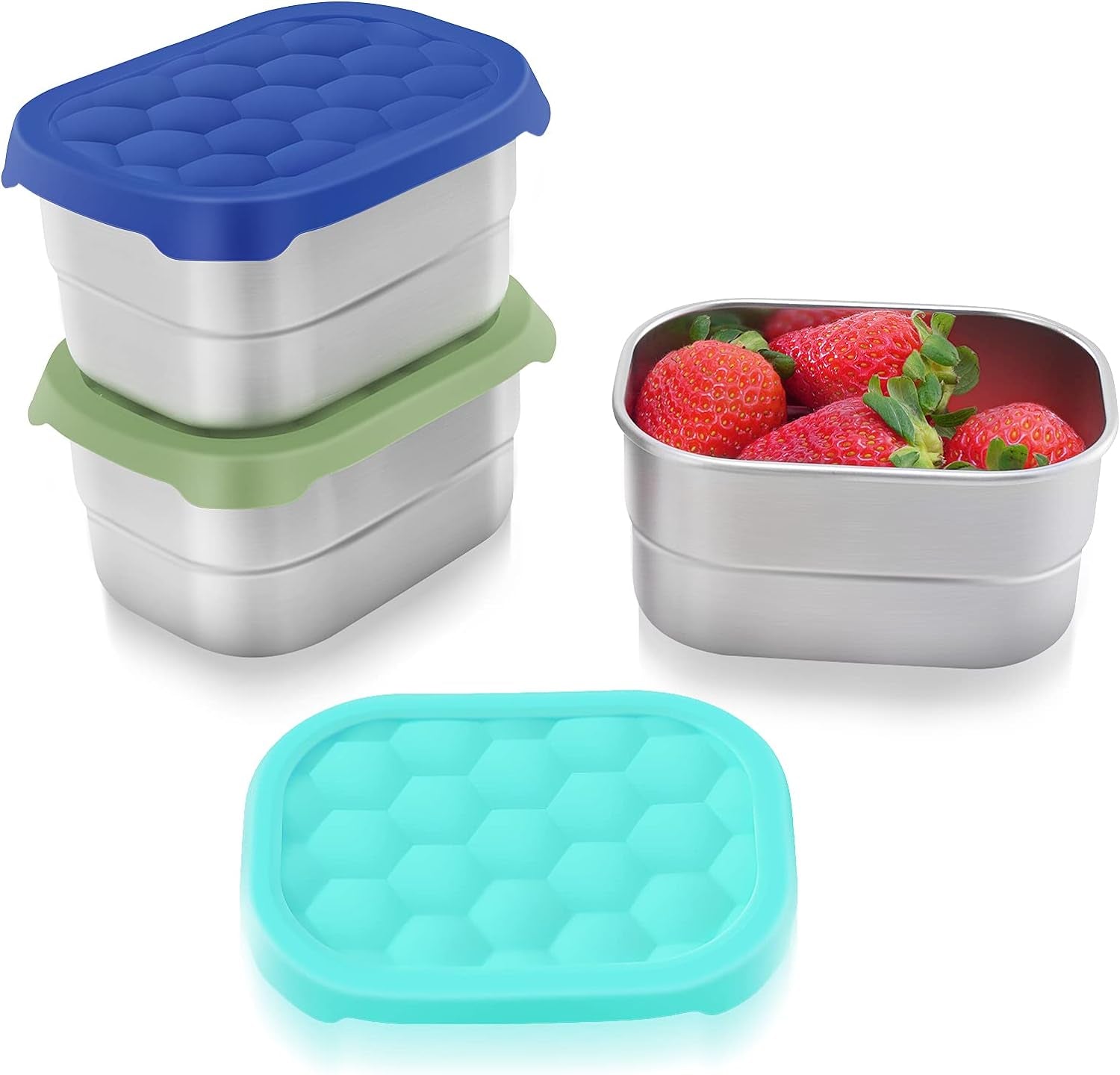 Small (1 CUP) Stainless Steel Snack Containers for Kids | Easy Open Leak Proof Food Containers with Silicone Lids - Perfect Metal Toddler Lunch Box for Daycare and School (8Oz)