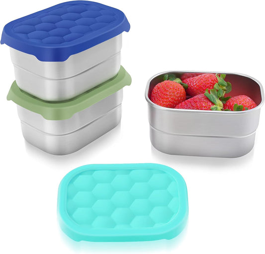 Small (1 CUP) Stainless Steel Snack Containers for Kids | Easy Open Leak Proof Food Containers with Silicone Lids - Perfect Metal Toddler Lunch Box for Daycare and School (8Oz)