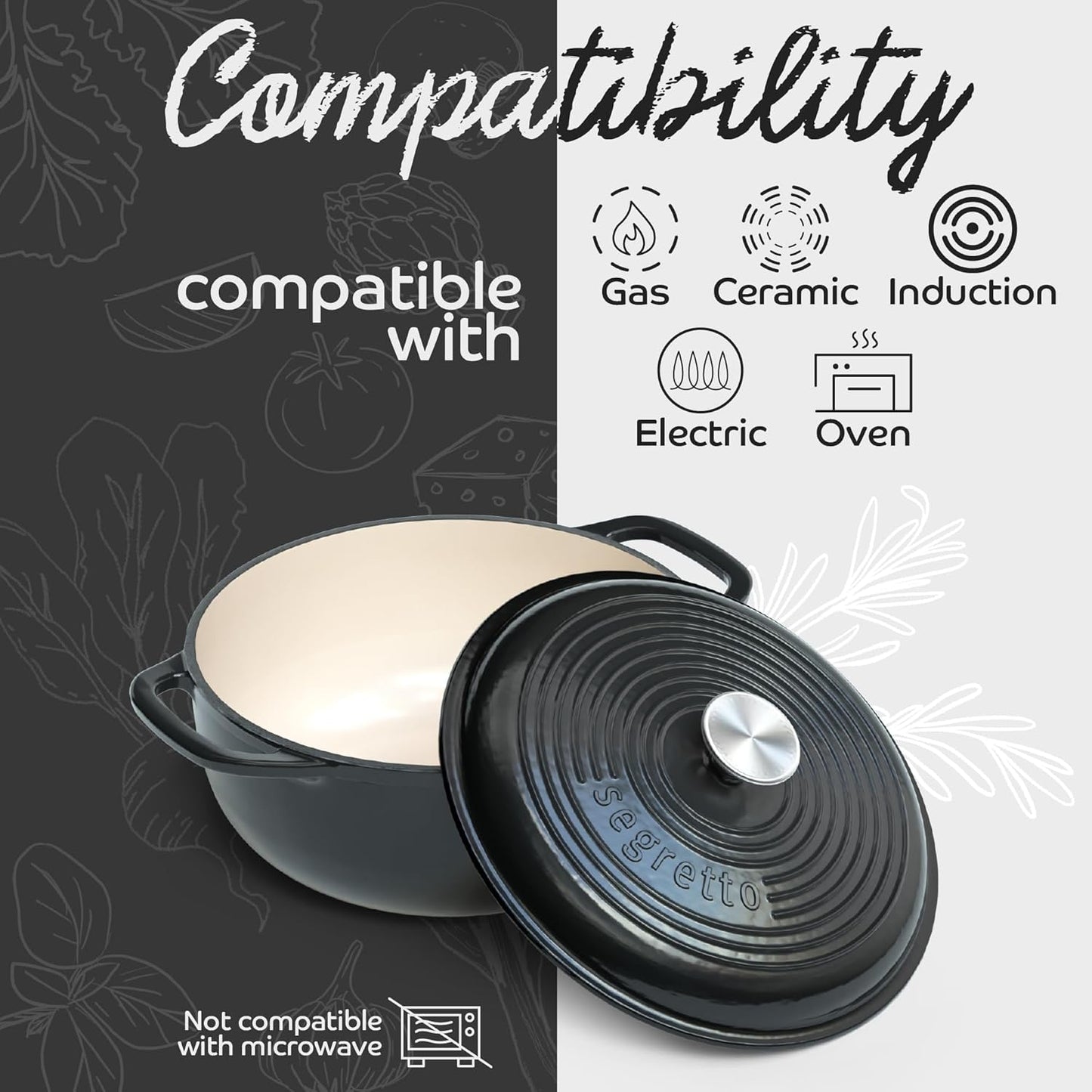 Enameled Cast Iron Dutch Oven, 6 Quarts, Black