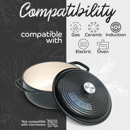 Enameled Cast Iron Dutch Oven, 6 Quarts, Black