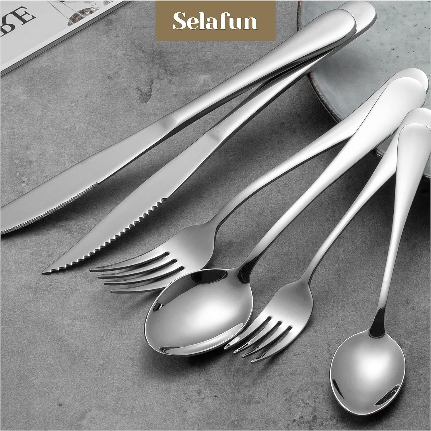 24 Piece Silver Flatware Set.Stainless Steel Silverware Set.Titanium Plating Tableware Cutlery Set. Utensil Set for Kitchens. Dishwasher Safe(Service for 4)