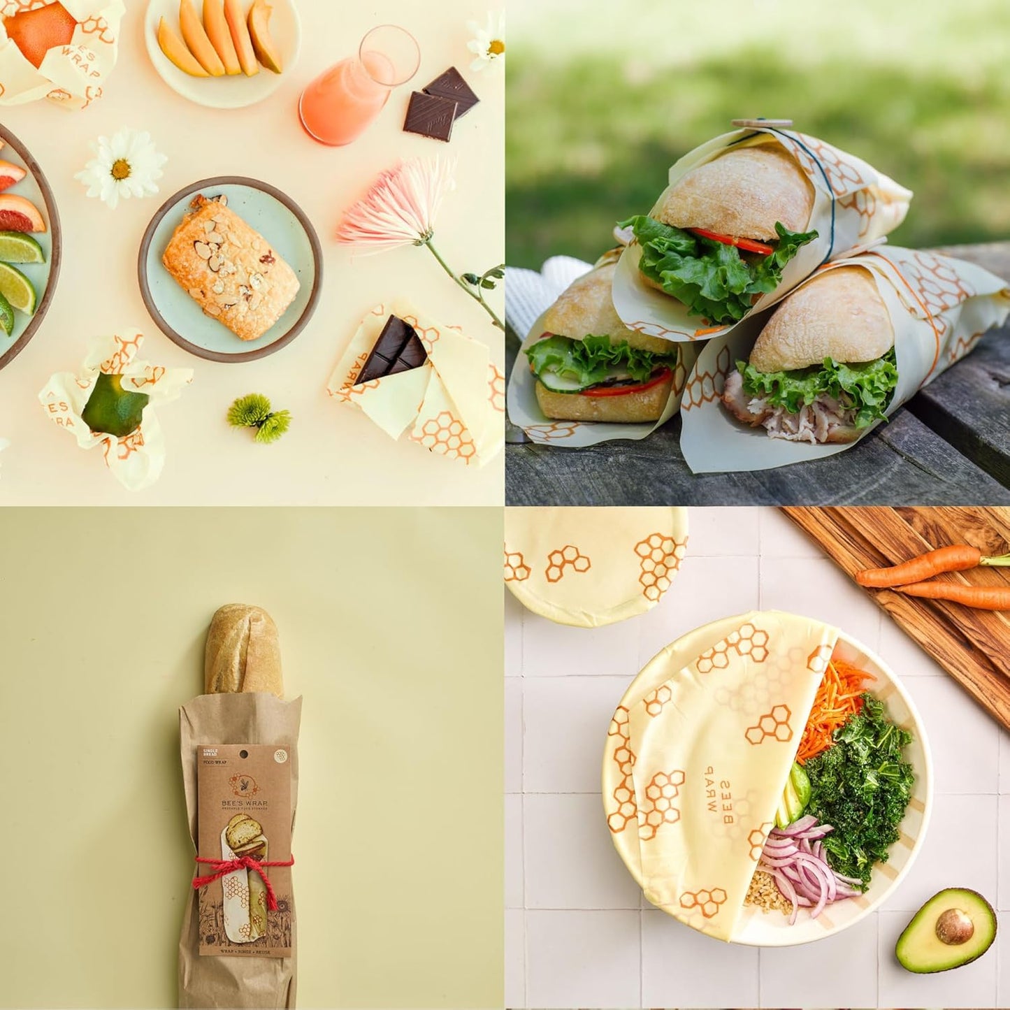 Beeswax Wraps for Food - Bread Wrap - Made in USA Reusable Bread Storage Bags - Organic & Eco-Friendly Alternative to Aluminum Foil, Sourdough Bags & Plastic Wrap, Honeycomb