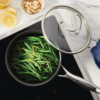 Clad Stainless Steel Saucepan with Glass Lid and Hybrid Steelshield and Nonstick Technology, 2 Quart - Silver