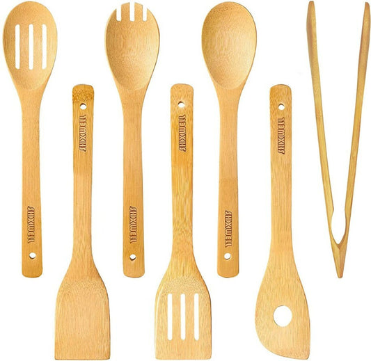 Spurtle Kitchen Tools Set Spatula Cooking Utensils 7 Piece Bamboo Wooden Set NEW
