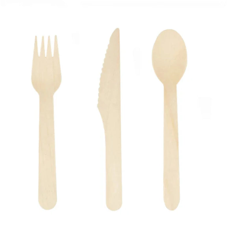 100% Compostable Cutlery Set - Wooden Compostable Utensils - Disposable Wooden Cutlery, Eco Friendly Forks and Spoons Disposable Cutlery Set Party Utensils