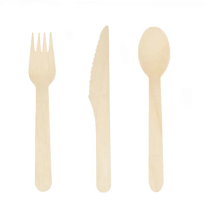 100% Compostable Cutlery Set - Wooden Compostable Utensils - Disposable Wooden Cutlery, Eco Friendly Forks and Spoons Disposable Cutlery Set Party Utensils