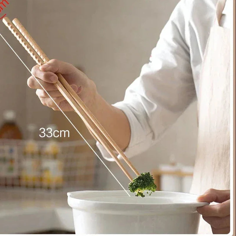 2 Pairs 13&16 Inches Cooking Chopsticks Wooden Long Chop Sticks Reusable Chopsticks Kitchen Chopstick for Noodles Frying Hotpot