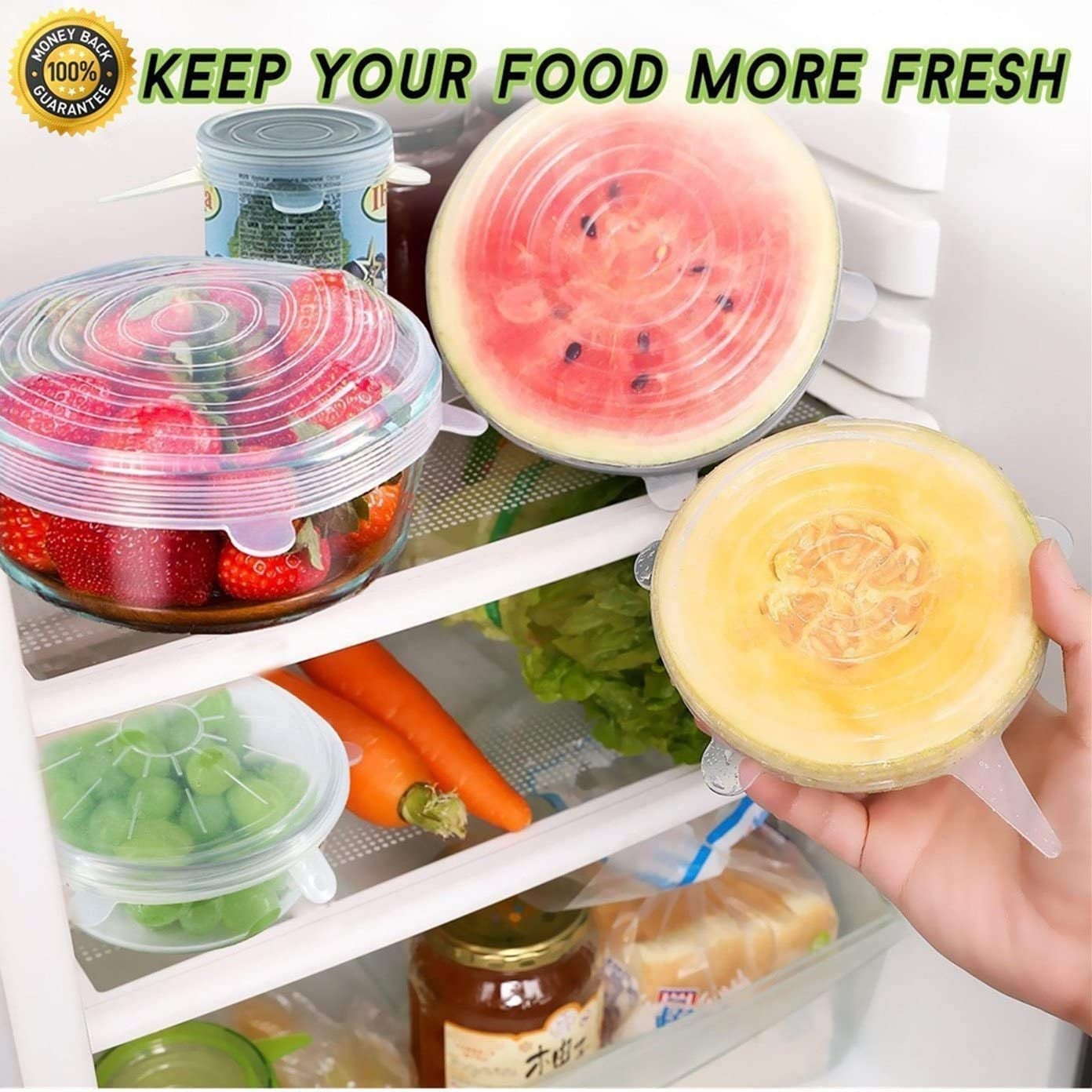 Silicone Stretch Lids, 18 Pack Reusable Silicone Lids, Durable Food Storage Silicone Covers for Bowl, 6 Sizes to Meet Most Containers to Keep Food Fresh, Microwave Safe - Easy Clean
