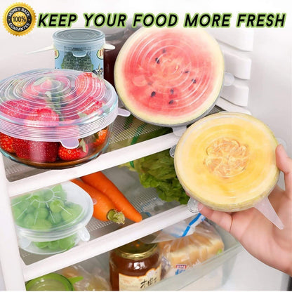 Silicone Stretch Lids, 18 Pack Reusable Silicone Lids, Durable Food Storage Silicone Covers for Bowl, 6 Sizes to Meet Most Containers to Keep Food Fresh, Microwave Safe - Easy Clean