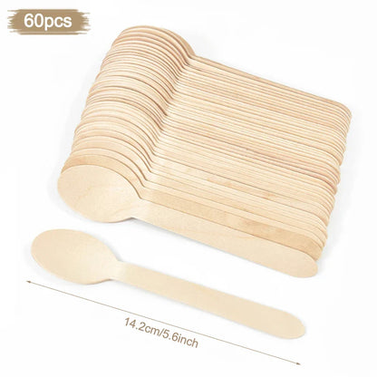 100% Compostable Cutlery Set - Wooden Compostable Utensils - Disposable Wooden Cutlery, Eco Friendly Forks and Spoons Disposable Cutlery Set Party Utensils