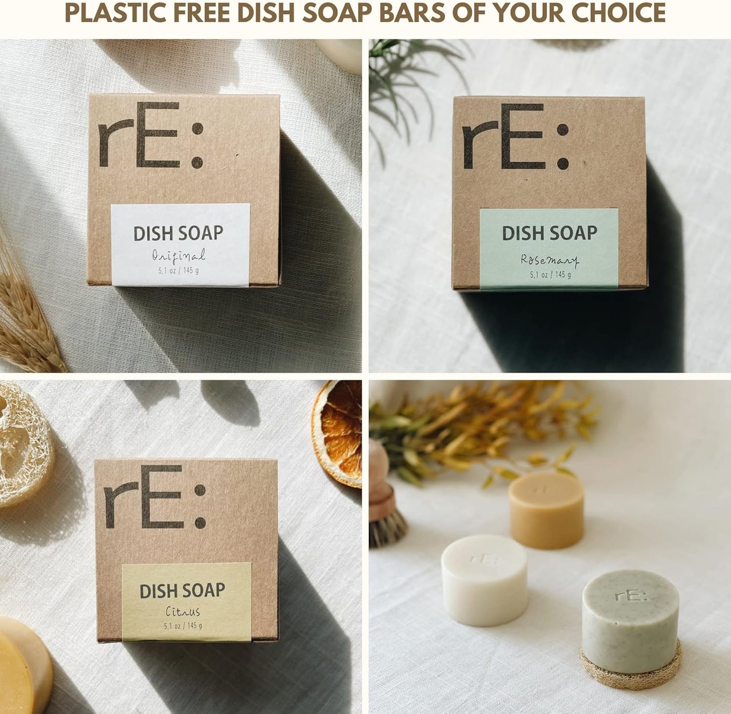Dish Washing Soap Bars Value Pack (Loofah Holder Sponge Included) - Palm Oil Fe, Eco Friendly, Zero Waste, Plastic Fe, Fe of Artificial Dyes and Fragrance (Citrus)