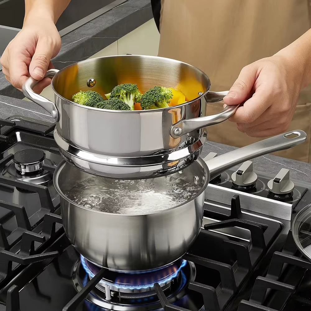 Stainless Steel Cookware Set 10Pcs, All Stoves Compatible, Stainless Steel Saucepan Stockpot and Frying Pan, Oven Safe