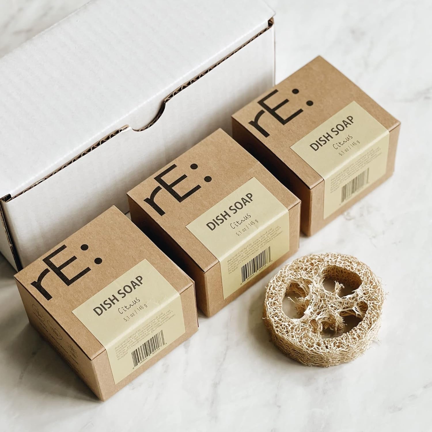 Dish Washing Soap Bars Value Pack (Loofah Holder Sponge Included) - Palm Oil Fe, Eco Friendly, Zero Waste, Plastic Fe, Fe of Artificial Dyes and Fragrance (Citrus)