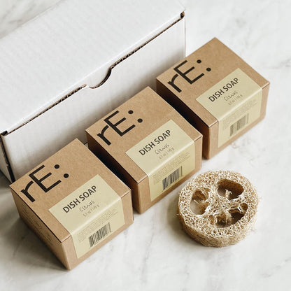 Dish Washing Soap Bars Value Pack (Loofah Holder Sponge Included) - Palm Oil Fe, Eco Friendly, Zero Waste, Plastic Fe, Fe of Artificial Dyes and Fragrance (Citrus)