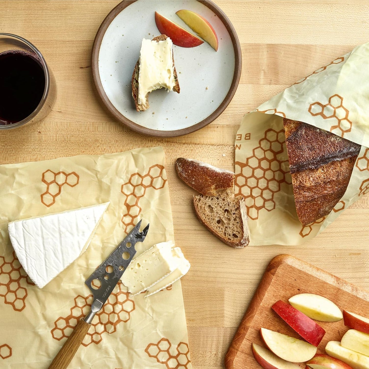 Beeswax Wraps for Food - Bread Wrap - Made in USA Reusable Bread Storage Bags - Organic & Eco-Friendly Alternative to Aluminum Foil, Sourdough Bags & Plastic Wrap, Honeycomb