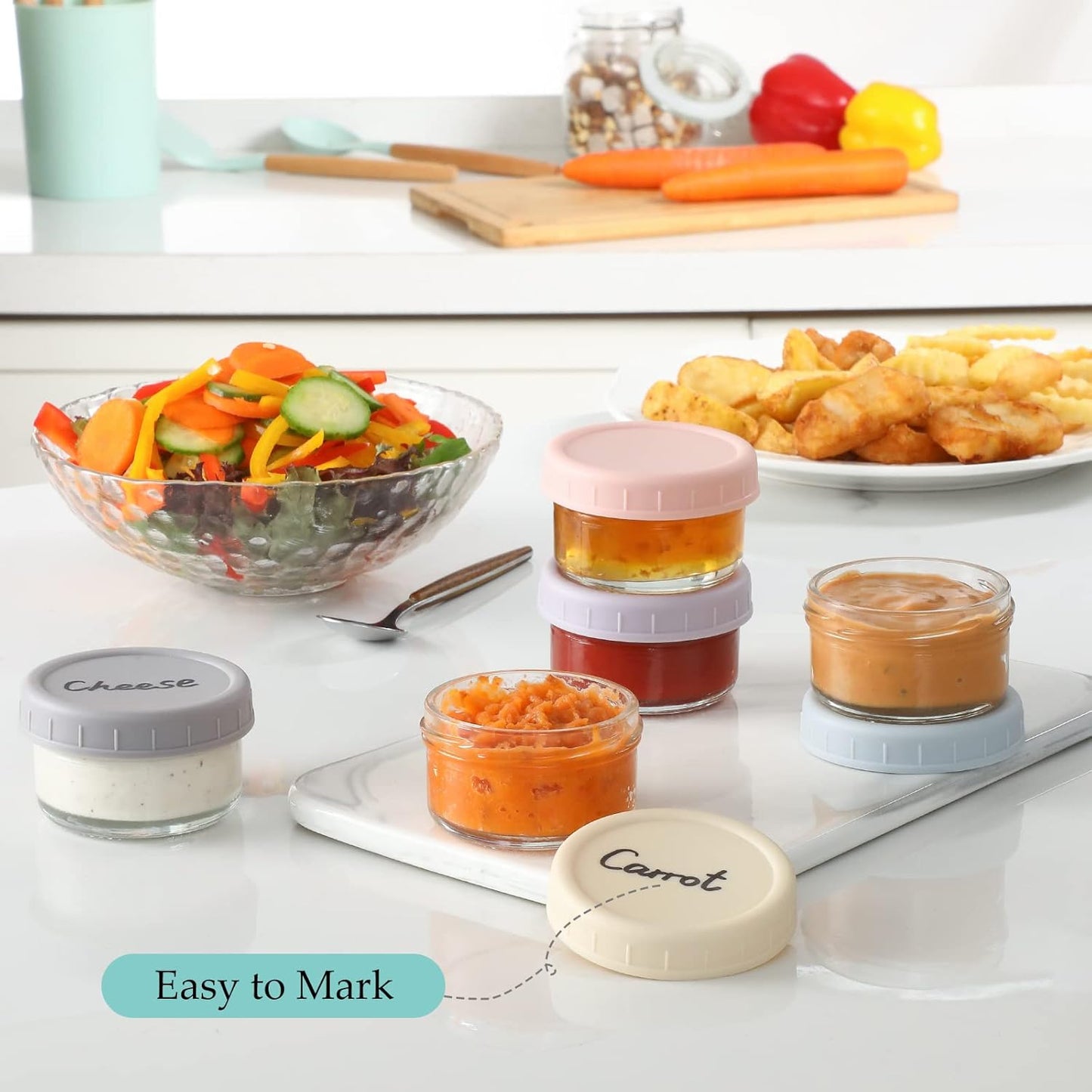 [6 Pack] Salad Dressing Container to Go, 2.7 Oz Glass Small Condiment with Lids, Dipping Sauce Cups Set, Leakproof Reusable for Lunch Box Work Trip.