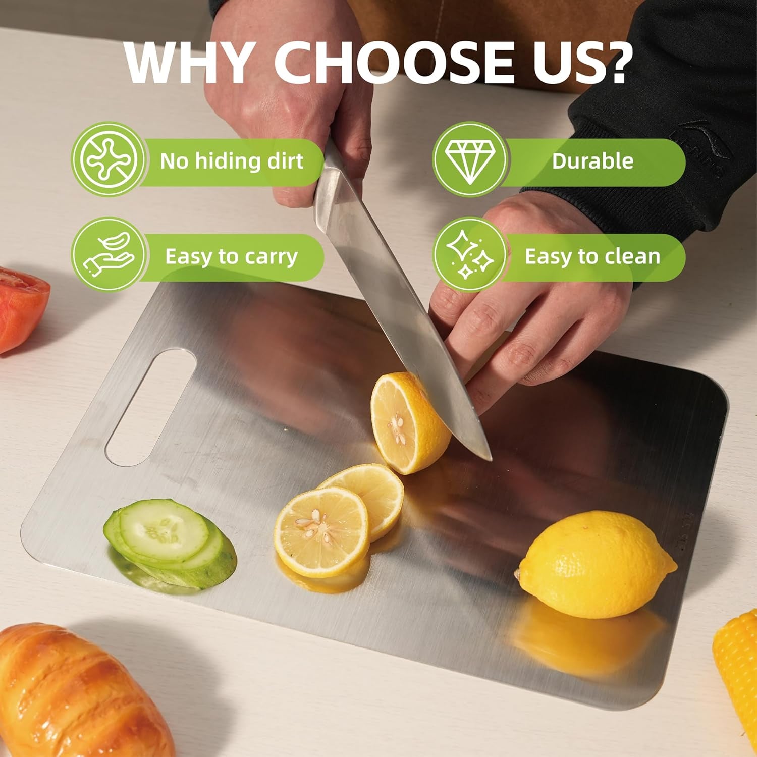 Professional Stainless Steel Cutting Boards Set, Non-Slip & Dishwasher Safe, 3 P