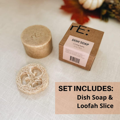 Eco-Friendly Dish Washing Soap Bar with Loofah Holder - Palm Oil Fe, Zero Waste, Fe from Plastic, Artificial Dyes and Fragrance (1, Cinnamon)