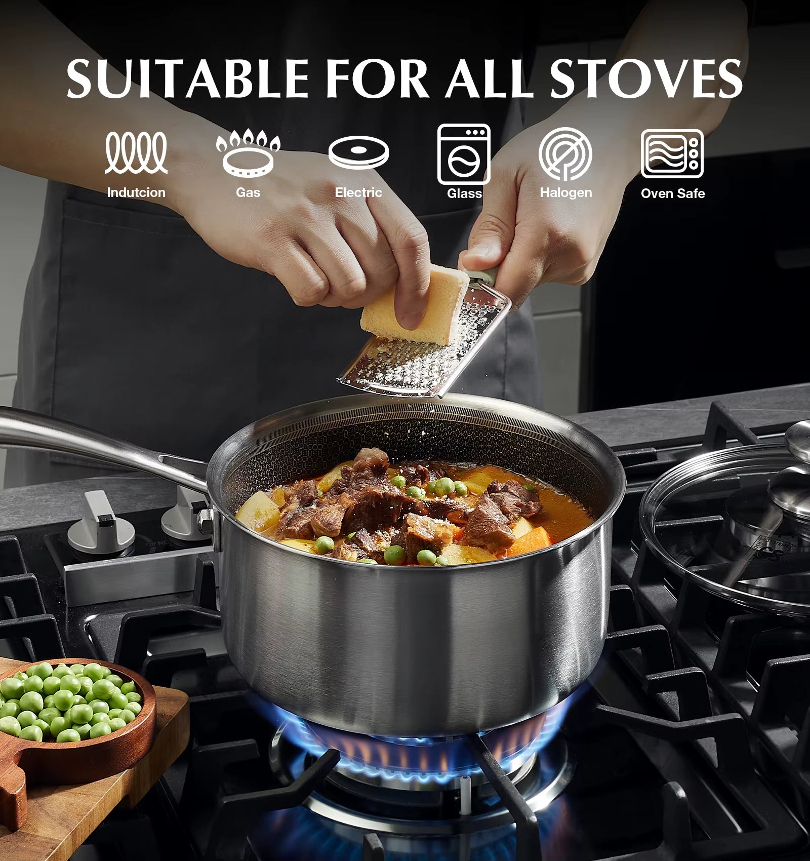 Hybrid Nonstick Stainless Steel Saucepan Set, 1QT & 2QT Triply Stainless Steel Saucepan Set