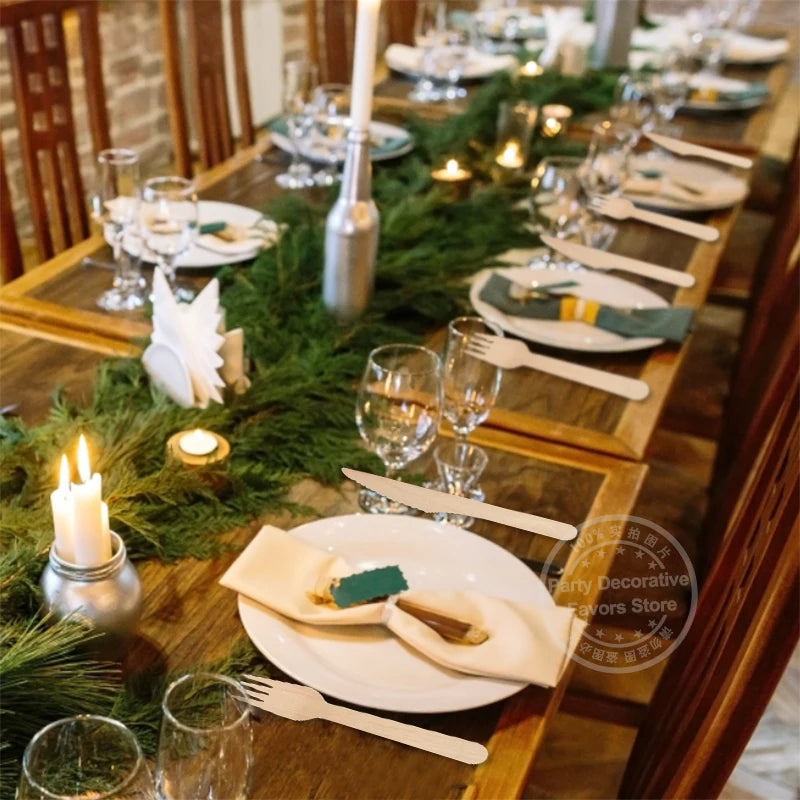 100% Compostable Cutlery Set - Wooden Compostable Utensils - Disposable Wooden Cutlery, Eco Friendly Forks and Spoons Disposable Cutlery Set Party Utensils