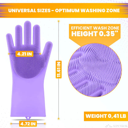 1 Pair Silicone Gloves for Washing Dishes – Tear-Resistant Silicone Dishwashing Gloves with Scrubber |Household Use