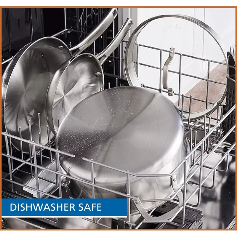 3 Quart Induction Compatible Stainless Steel Saucepan with Straining Lid Durable Tri Ply Base Easy Pour and Strain Cooking