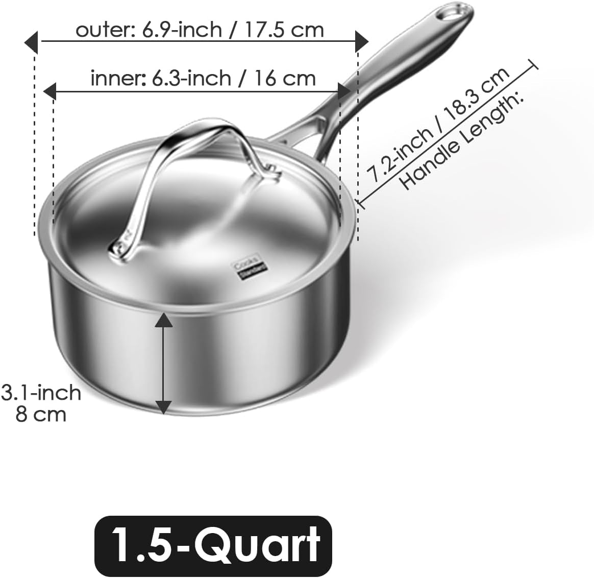 Multi-Ply Clad Saucepan, 1.5 Quarts, Silver