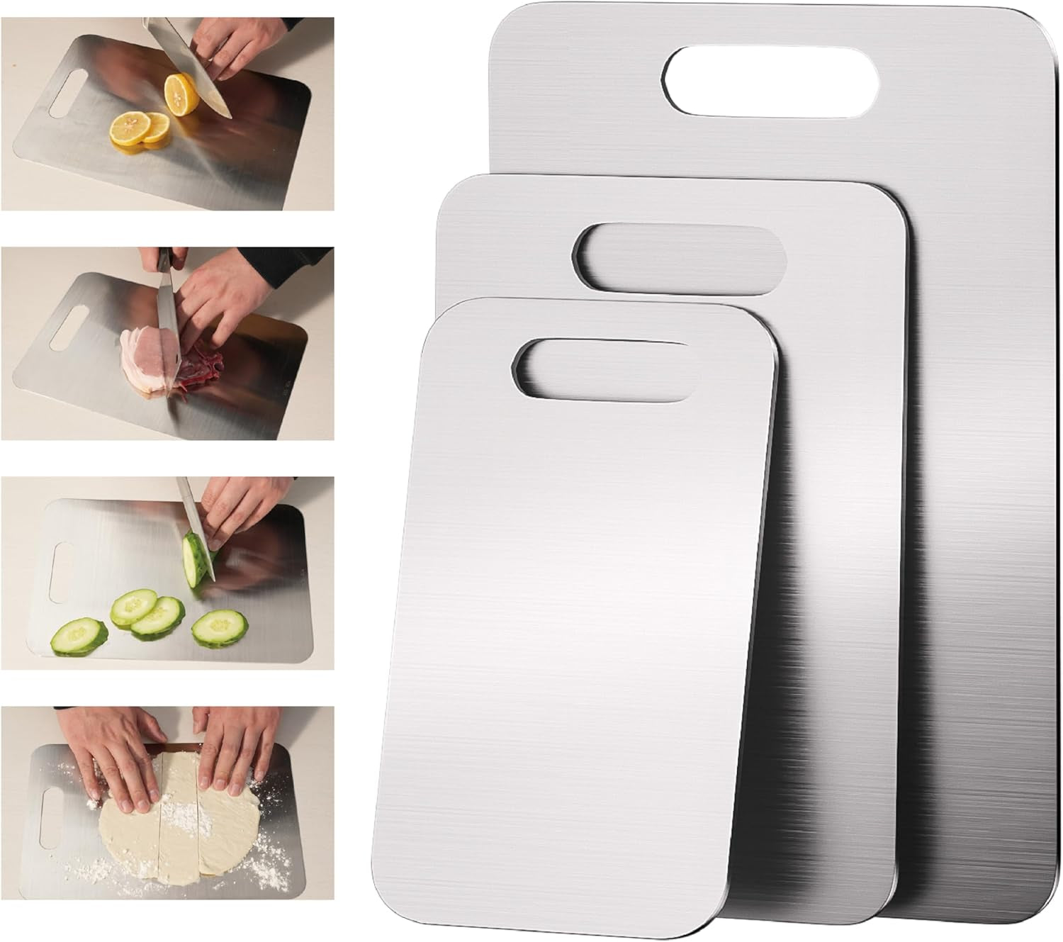Professional Stainless Steel Cutting Boards Set, Non-Slip & Dishwasher Safe, 3 P