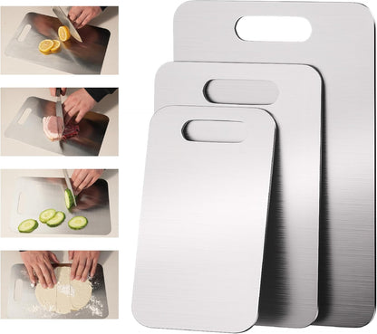 Professional Stainless Steel Cutting Boards Set, Non-Slip & Dishwasher Safe, 3 P