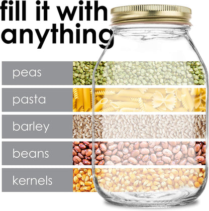 12 Pack of 32Oz Mayo Style Glass Mason Jars with Metal Leak Proof Lids for Pickling, Fermenting, Canning and Storing