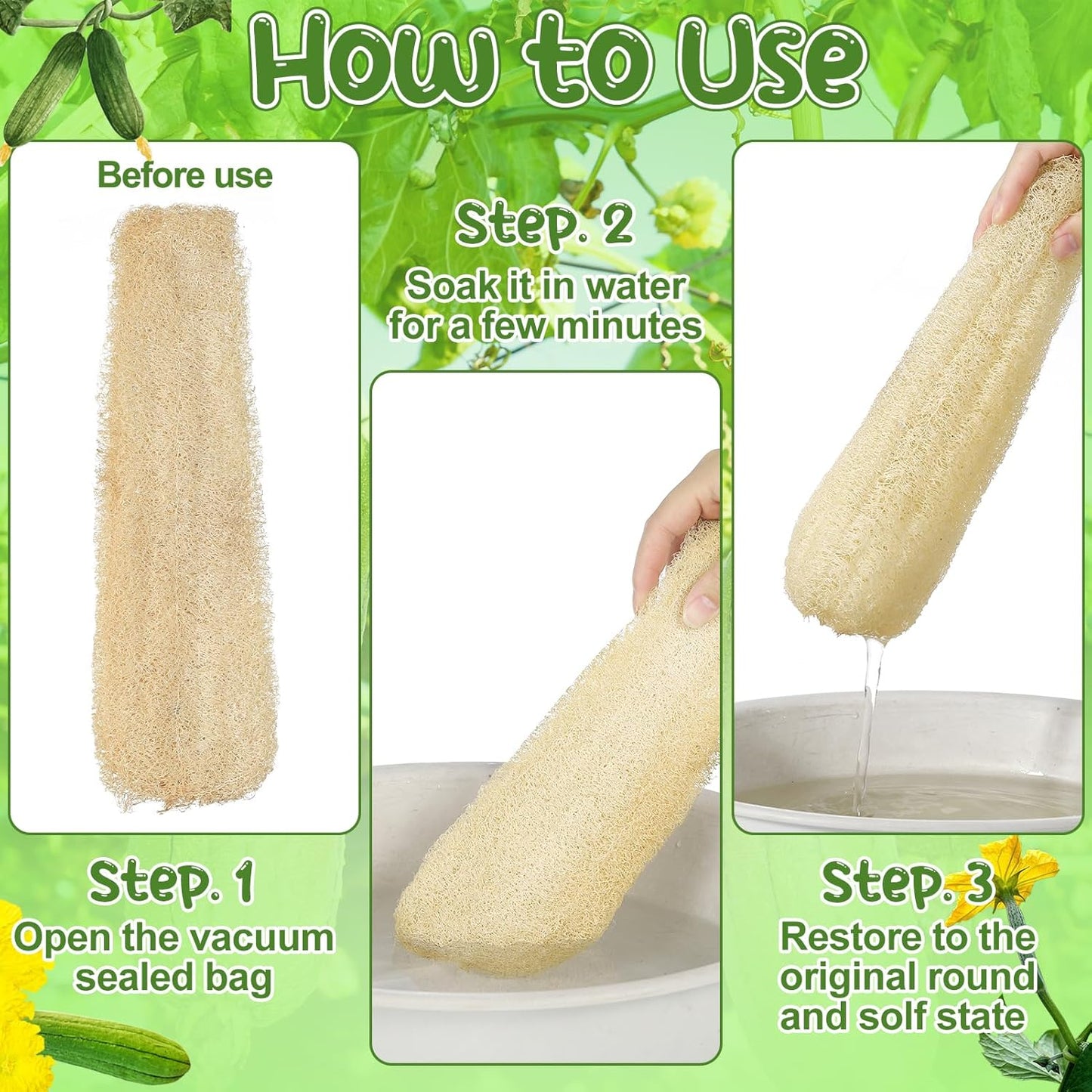11.8 Inches Natural Loofah Sponges Pack of 6, for Kitchen Dishes Body Scrubber