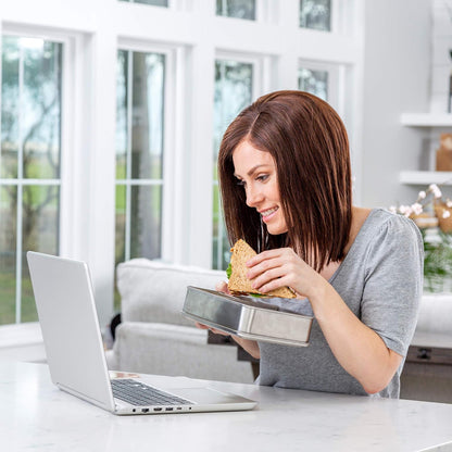 18/8 Stainless Steel Bento Box (Large) - 3 Compartment Metal Lunch Box, Skid-Proof Silicone, for Kids & Adults, Bonus Dip Container, Fits in Lunch & Work Bags, Dishwasher & Freezer Friendly