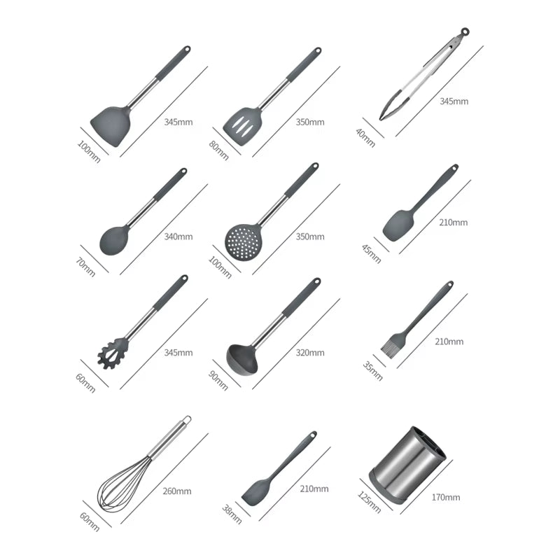 12PCS 360 Degree Rotating Base Cooking Tool Sets Non-Toxic Baking Kitchen Utensils Silicone Shovel Spoon Scraper Brush Turner