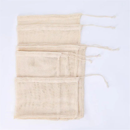 Cotton Mesh Vegetable Bags Produce Bag Reusable Cotton Mesh Vegetable Storage Bag Kitchen Fruit Vegetable with Drawstring