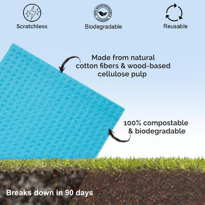 Swedish Dish Cloth Towels, 4 Pack - Reusable Dish Cloths Wipes for Kitchen - Eco-Friendly Cellulose Sponge - Multi-Purpose Cleaning Washcloths for Tiles, Electronic, Glass, Metal, Vehicles & More
