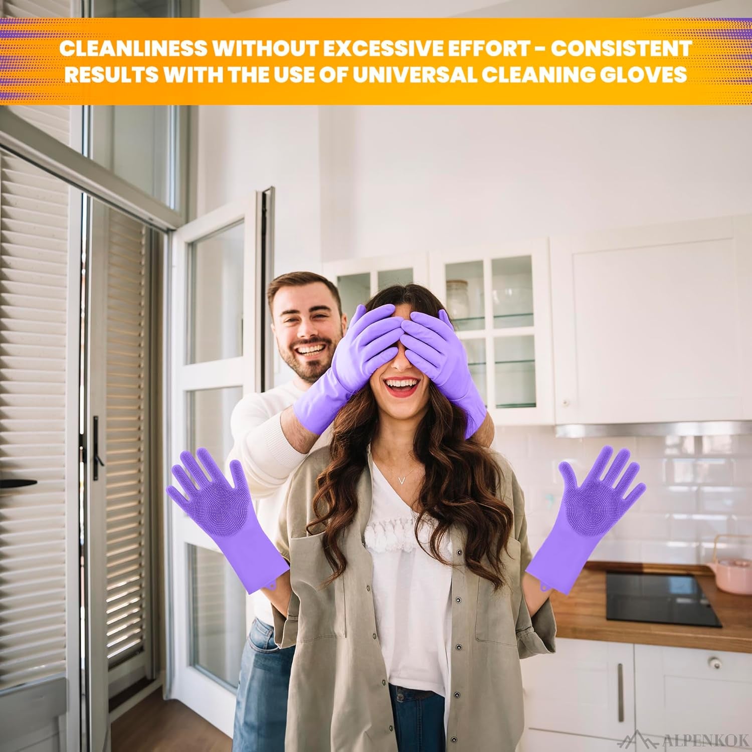 1 Pair Silicone Gloves for Washing Dishes – Tear-Resistant Silicone Dishwashing Gloves with Scrubber |Household Use