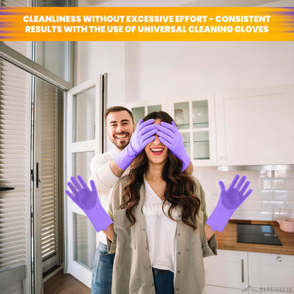 1 Pair Silicone Gloves for Washing Dishes – Tear-Resistant Silicone Dishwashing Gloves with Scrubber |Household Use