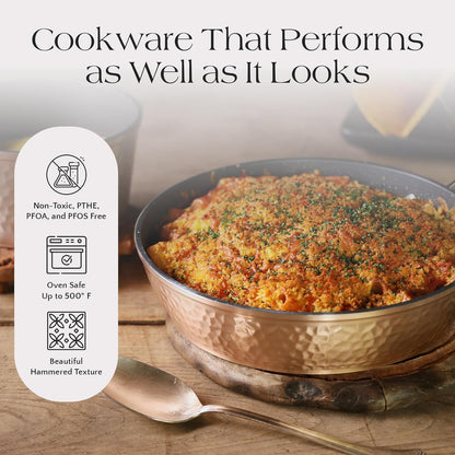 Luxurious Ceramic 5 Piece Rose Gold Cookware Set with Glass Lids, Lightweight, Scratch-Resistant, Dishwasher and Oven Safe up to 500°F