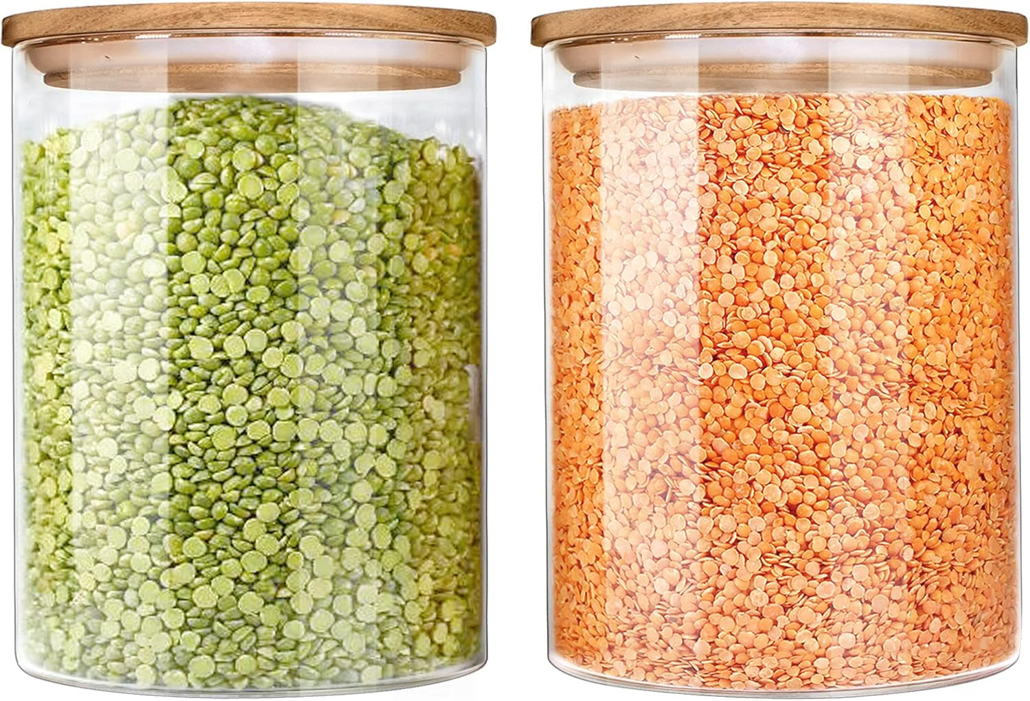 2 Pack of 100Oz Glass Food Storage Containers, Flour Containers with Airtight Lids, Large Glass Storage Containers with Wood Lids, Rectangular, Rustic Modern