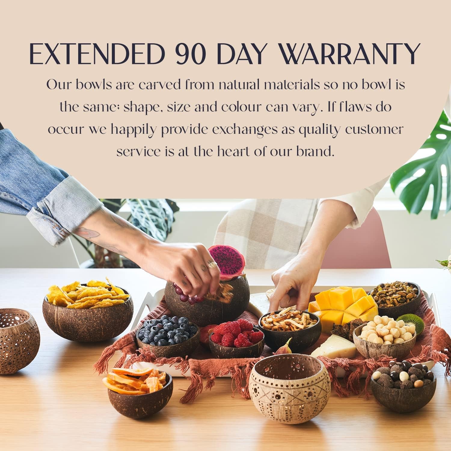 Coconut Bowl Set with Wooden Spoons – Eco-Friendly Acai Bowls, Yogurt Bowls & Smoothie Bowl – Ideal for Ninja Creami & Healthy Breakfasts (2, Natural)