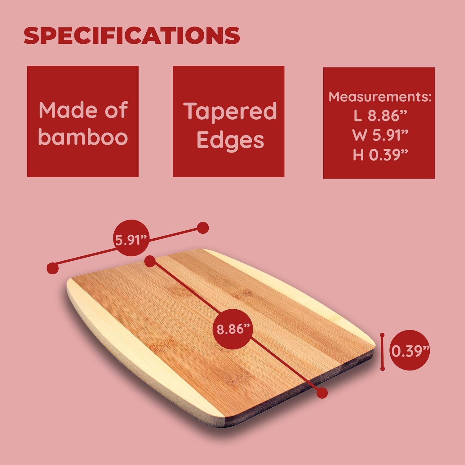 Mini Bamboo Cutting Board, 6 Inches by 9 Inches (Pack of 1), Easy to Store Multi-Purpose Bamboo Cutting Board for Meats, Vegetables, Food Preperation
