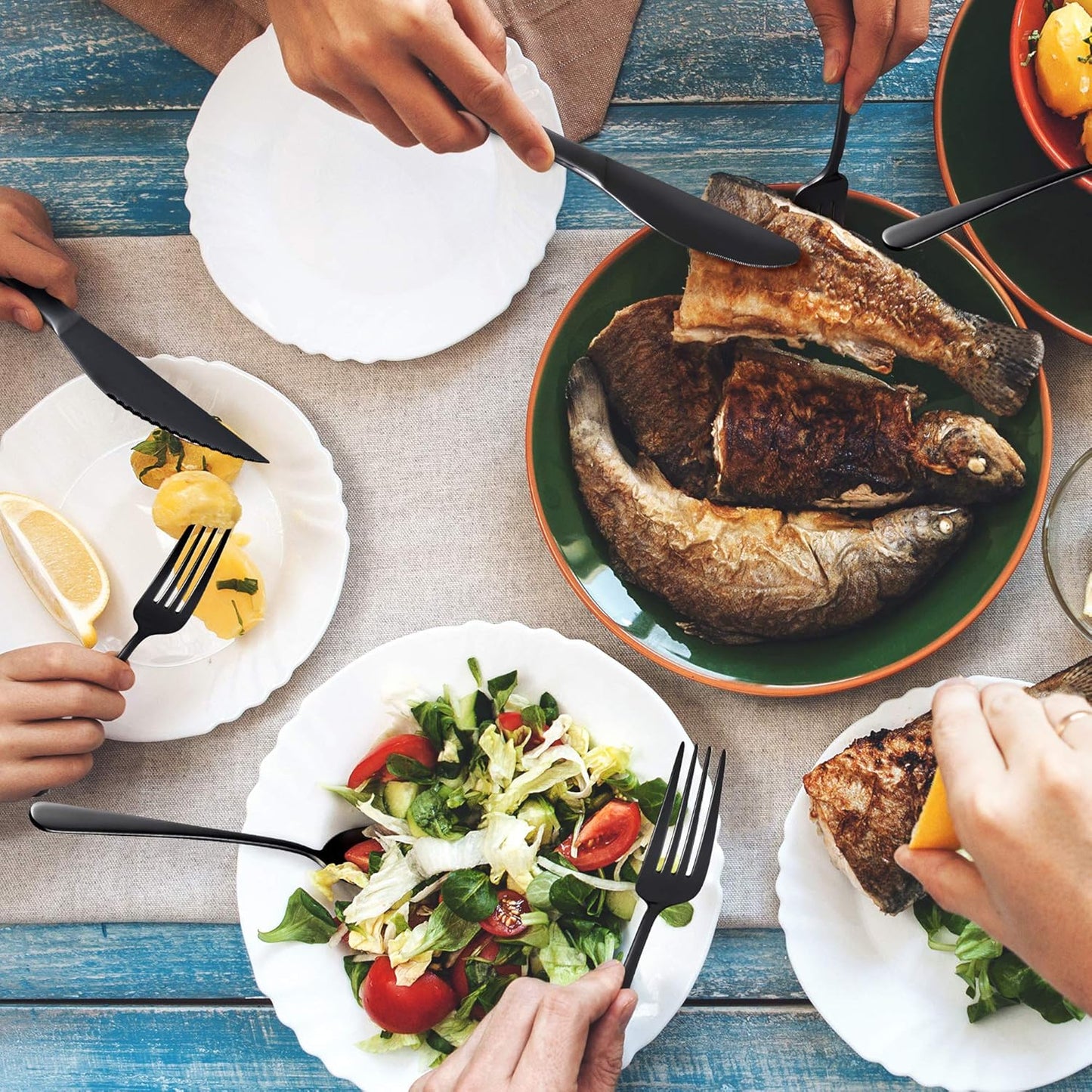 18/8 Stainless Steel Silverware Set for 4 - Complete 24 Piece Flatware Cutlery Set - Elegant and Ergonomic Design -Dishwasher Safe - Stylish & Mirror Finish, Rust-Proof Utensil Sets (Black)