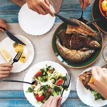 18/8 Stainless Steel Silverware Set for 4 - Complete 24 Piece Flatware Cutlery Set - Elegant and Ergonomic Design -Dishwasher Safe - Stylish & Mirror Finish, Rust-Proof Utensil Sets (Black)