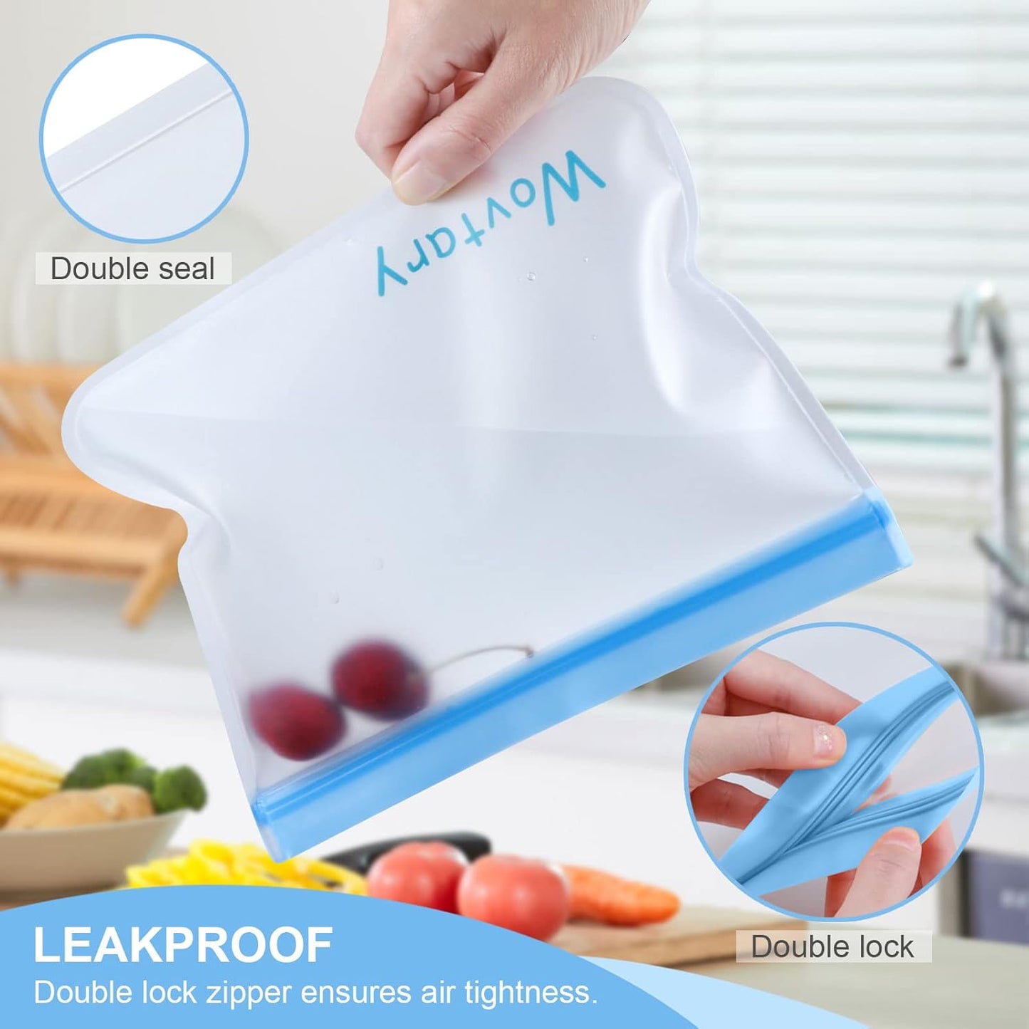 10 Pack Reusable Sandwich & Snack Bags, Dishwasher Safe, Leakproof Silicone - Free Plastic BPA Free for Food Travel (4 Gallon, 3 Sandwich, 3 Snack)