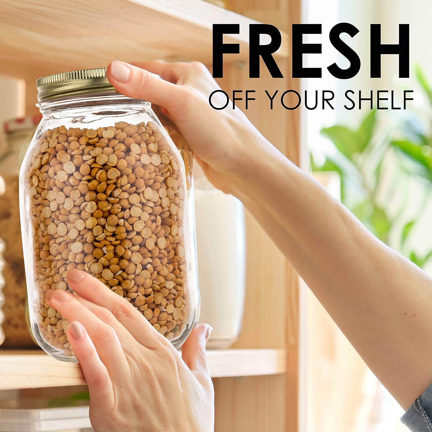 12 Pack of 32Oz Mayo Style Glass Mason Jars with Metal Leak Proof Lids for Pickling, Fermenting, Canning and Storing